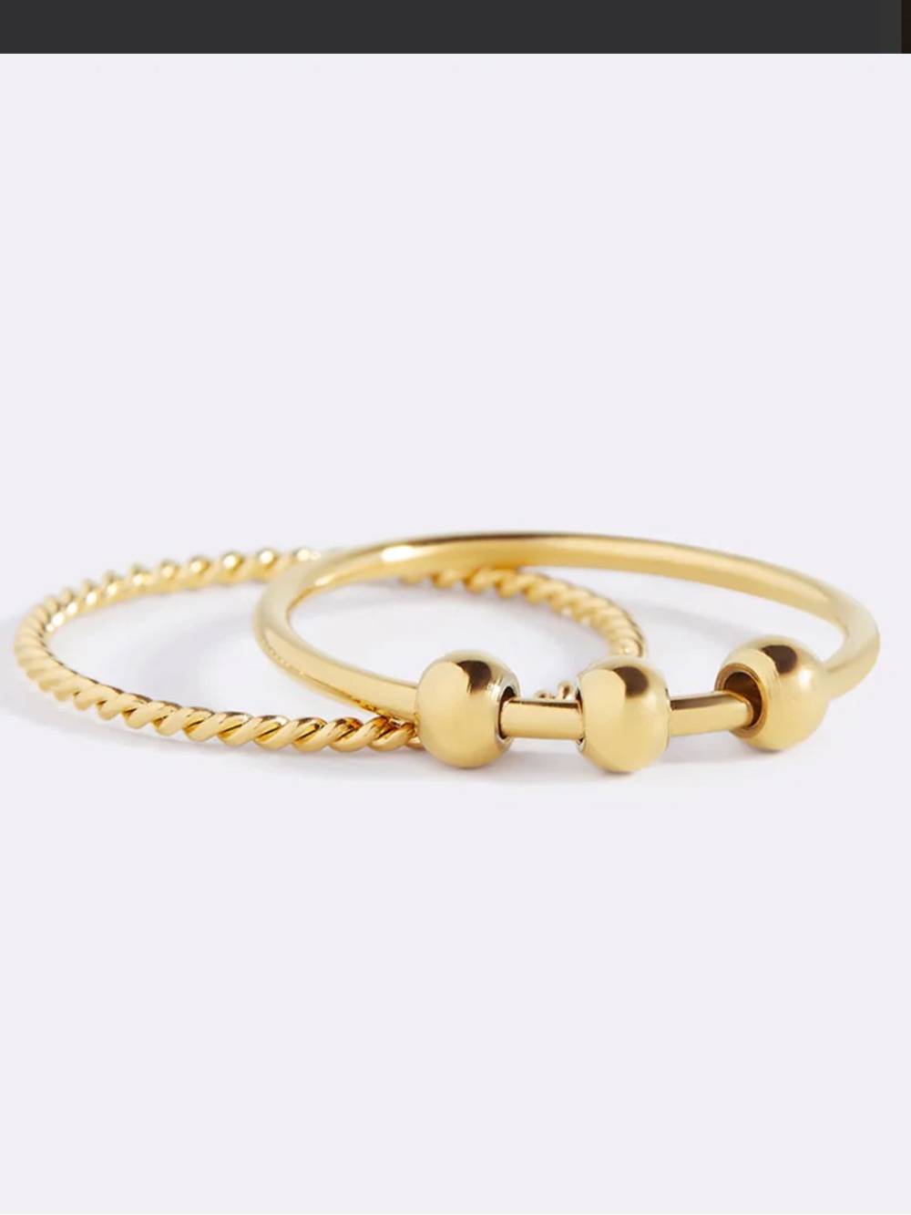 Gold 2-Piece Stacking Ring Set with Bead Detail - Women Jewelry